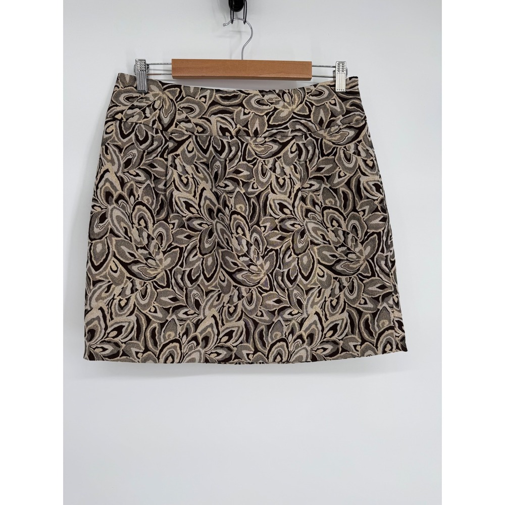 Ann Taylor LOFT Brown Gold Metallic Jacquard A-Line Mini Skirt Womens Sz 6